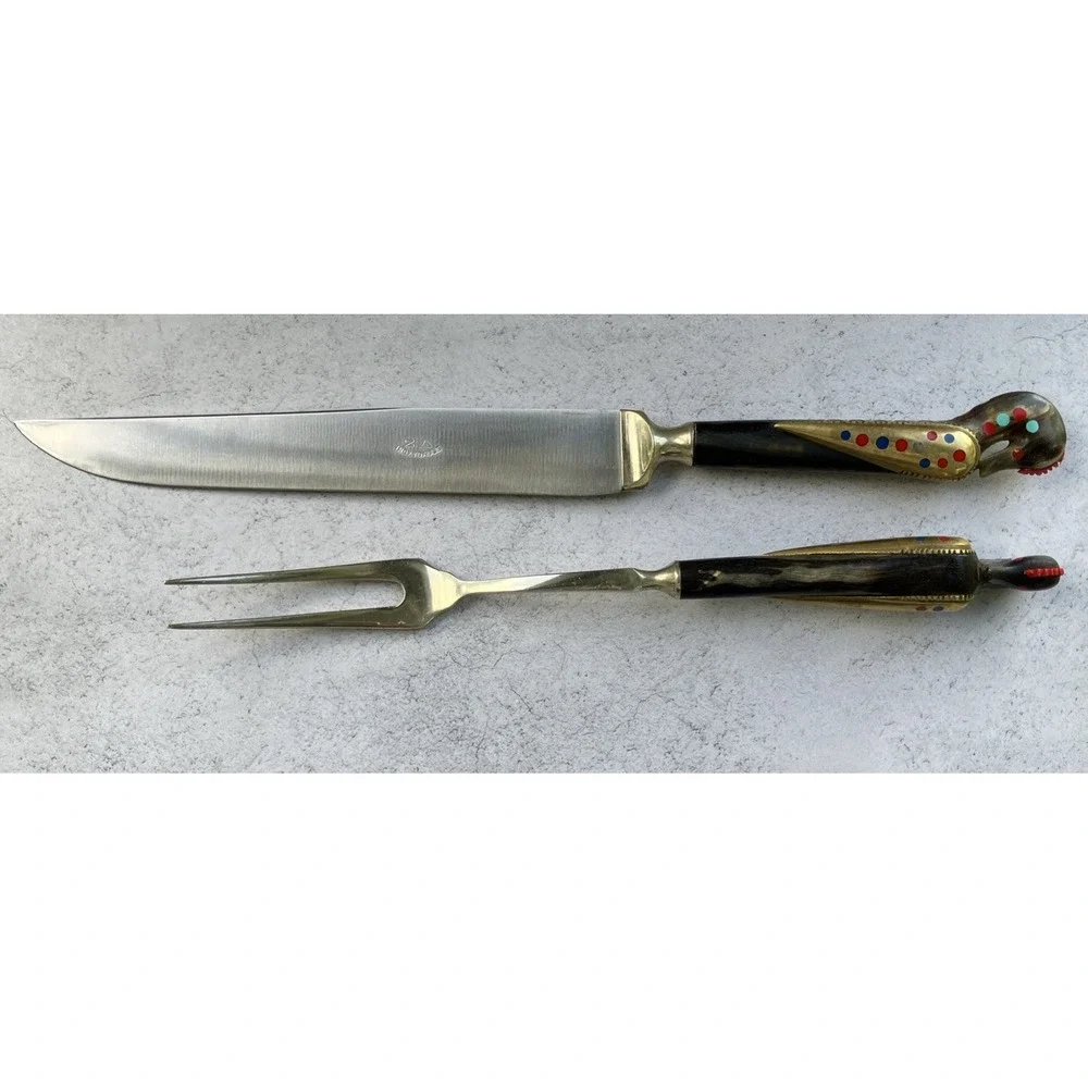 Vtg 50s Alfred Haddad Jezzine Bird Rooster Salad Spoon & Carving Set*AS IS READ*